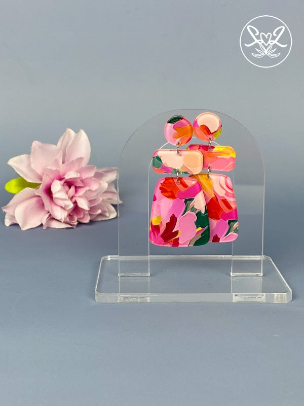 Acrylic Watercolour Double Round Drops Earrings