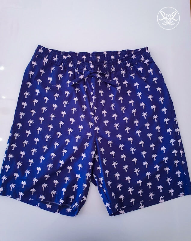 Navy Palms Mens' Long Cotton Shorts