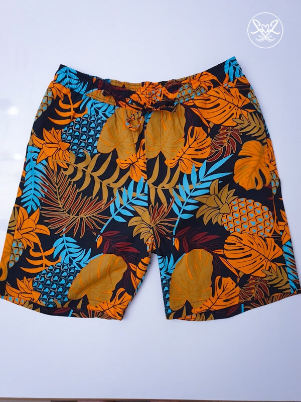 Tropical Pineapple Mens' Long Cotton Shorts